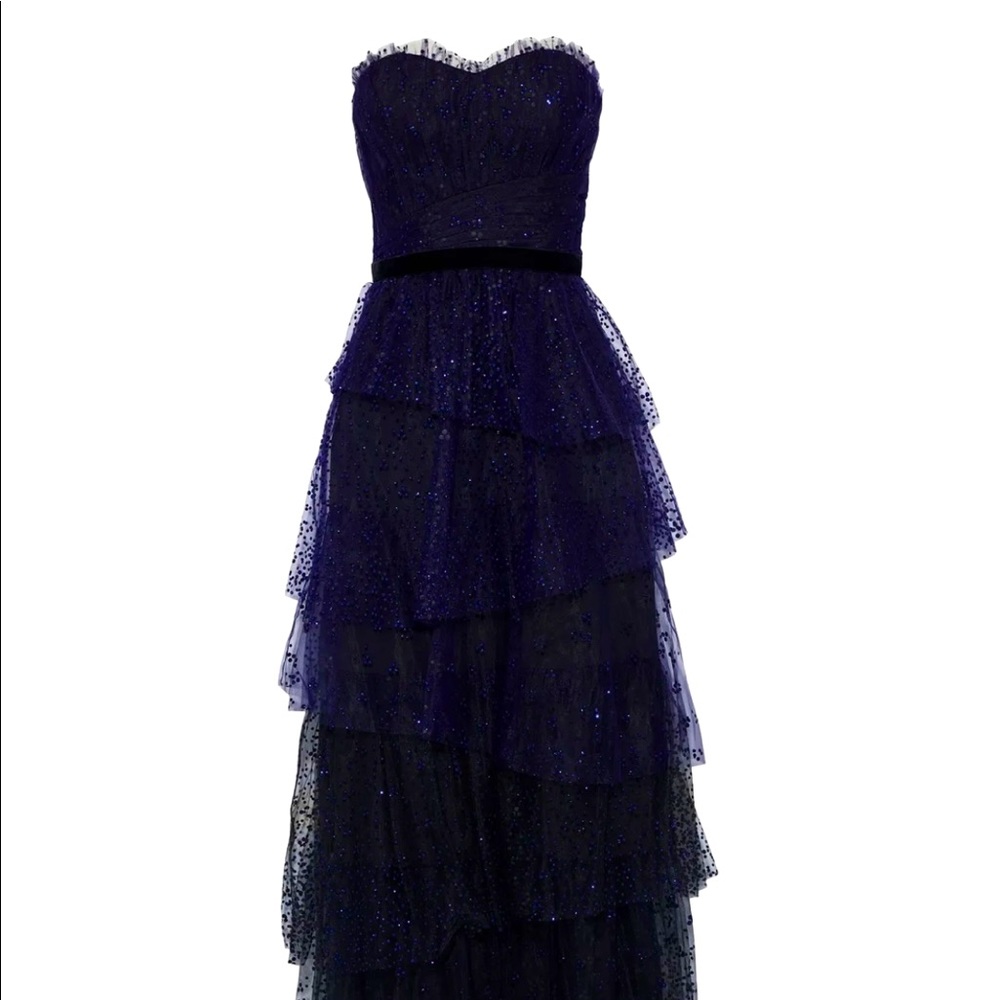 Strapless Flocked Tulle Gown